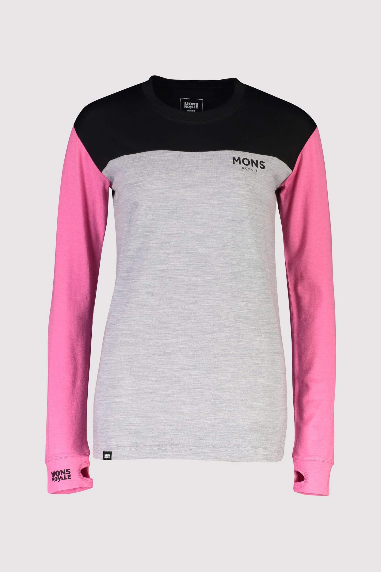 Mons Royale - Women's Yotei BF Tech LS Pink/Black 1 Mons Royale - Women's Yotei BF Tech LS Pink/Black
